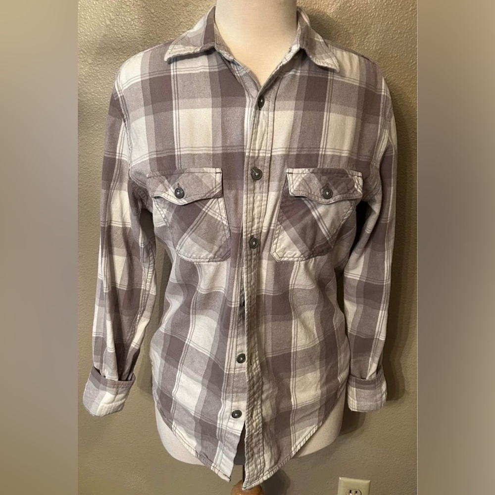 Arizona Jean Company Gray and White Plaid Shirt Size S